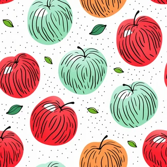 Colorful seamless pattern of hand-drawn apples in red and green on a white background