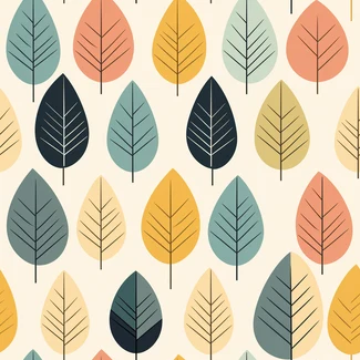 Seamless autumn leaves pattern in bright yellow and navy against a light brown background