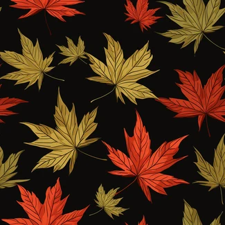 Autumn maple leaves seamless pattern on black background inspired by Japanese design