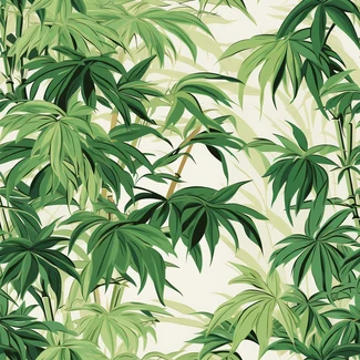 Seamless pattern featuring green bamboo leaves on a white background