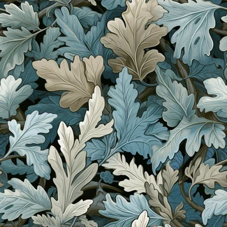 Blue and white oak leaves seamless pattern