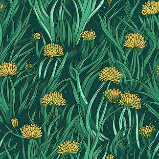An oceanic floral pattern featuring yellow dandelion flowers and naturalistic ocean waves.
