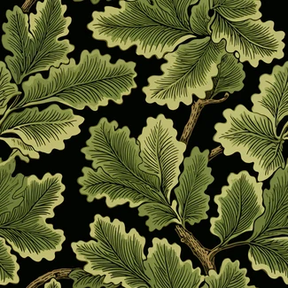 Oak leaf duo tone wallpaper featuring intricately detailed leaves on a black background.