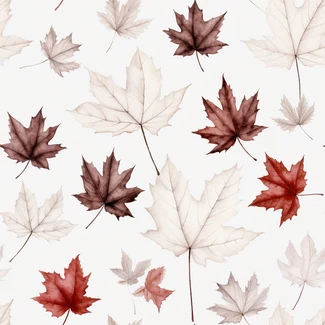 Autumn-inspired seamless pattern featuring delicate watercolor maple leaves on a white background.
