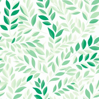 A seamless pattern featuring green leaves on a white background in a floral pattern.