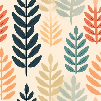 Colorful forest leaves pattern on light blue and beige background