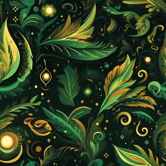 Golden Leaves Seamless Pattern on Black Background