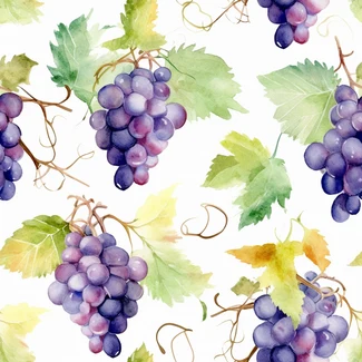 A seamless watercolor pattern of grapes on a white background