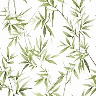 Green bamboo leaves repeating pattern on white background