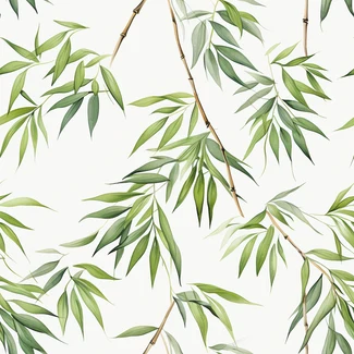 A seamless green bamboo pattern with delicate and realistic foliage.