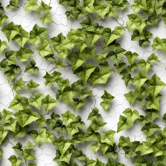 A photorealistic pattern featuring green ivy leaves on a white mesh background.