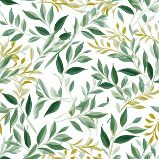 Golden Laurel Leaves Seamless Pattern on white background