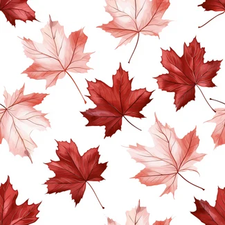 A seamless pattern of red and white Canadian maple leaves on a white background