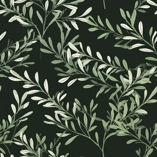Mediterranean Botanical Wallpaper with green leaves on a dark background