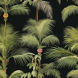 Tropical palm trees on a black background wallpaper
