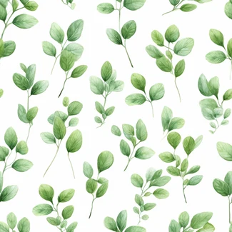 A seamless pattern of watercolor leaves in shades of green and white.