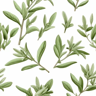 A seamless pattern of fresh sage leaves on a white background