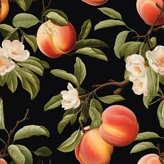 A beautiful peach rose floral pattern on a black background.