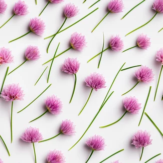 A floral pattern featuring delicate pink blooms scattered across a white background in a minimalist grid style.