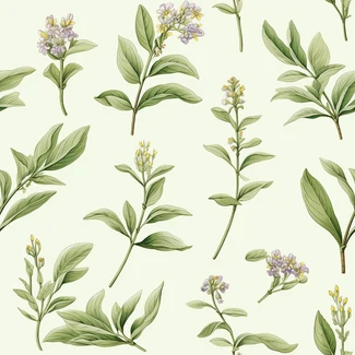 A beautiful watercolor floral pattern background with a purple flower and leaves, in the style of light green and light brown.