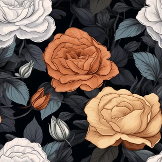 A beautiful pattern of roses on a black background.