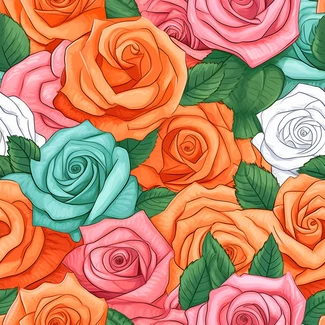 Colorful roses seamless pattern on a white background
