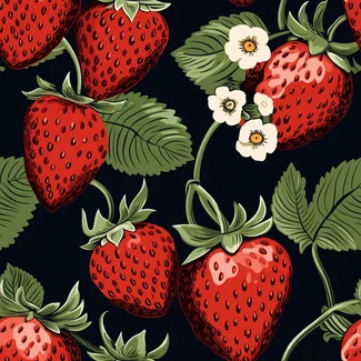 A seamless pattern of strawberries on a black background.