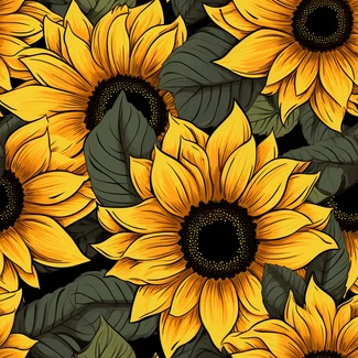 Sunflower Dreams seamless pattern featuring black and yellow sunflowers on a black background