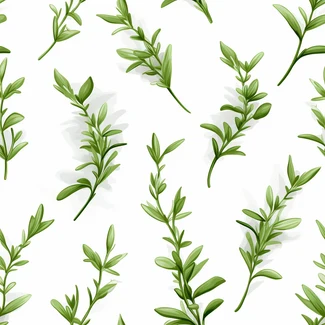 A seamless pattern featuring green herbs on a white background.