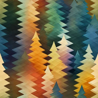 Colorful abstract triangles in the shape of trees on a whimsical background.