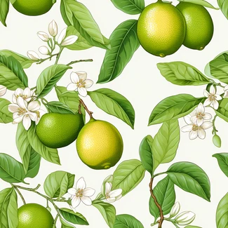 Tropical Botanical Lime Pattern featuring green limes and flowers on branches