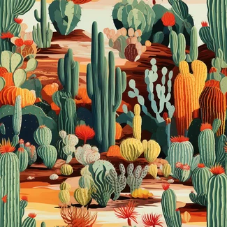 A tropical cactus pattern with vibrant orange and green tones.