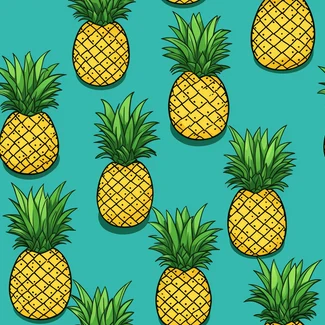 A seamless pattern of hand drawn pineapples on a turquoise background.