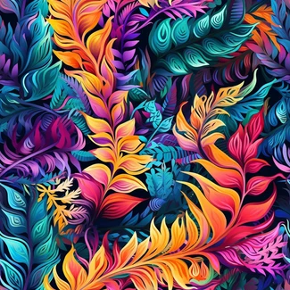 Colorful tropical leaves pattern against a dark background