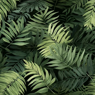 Tropical wallpaper with green leaves on a black background