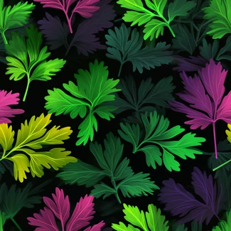 Colorful seamless pattern featuring leaves on a black background