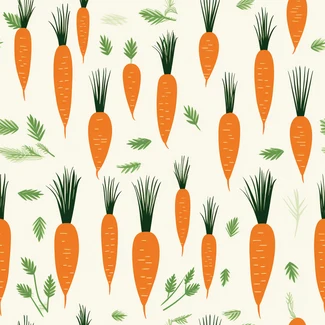 A seamless pattern of carrots and leaves on a white background.