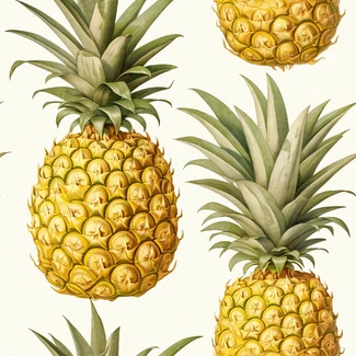 A photorealistic depiction of pineapples on a white background with light yellow and bronze tones.