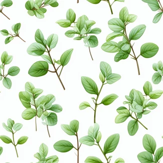 A seamless pattern featuring botanical illustrations of mint leaves, stems, and flowers on a white background.